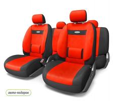 Универсальные авточехолы comfort с ортопедической поддержкой черно красный