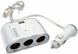 Разветвитель прикуривателя на 3 гнезда + USB(белый)