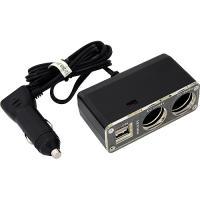 Разветвитель прикуривателя 2 гнезда(8А)+2 USB (2х1А/1х2А), тс, удлин.1,2м, 12/24в
