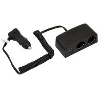 Разветвитель прикуривателя 2 гнезда(8А)+USB(0,5А), тс, удлинитель 1,2м, индикатор, 12/24в
