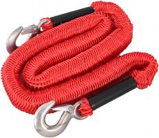 Трос буксировочный эластичный усиленный с крюками 2 т, длина 1,5 - 4 м, в сумке (красный)