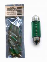 Лампа светодиодная 12В, 5Вт, FESTOON 11X35, SV8,5, C5W, на плафон салона, зеленая (10 шт.)