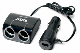 Разветвитель прикуривателя на 2 гнезда с USB 