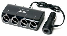  Разветвитель прикуривателя на 4 гнезда с USB 