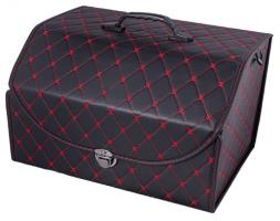 Органайзер багажника складной (Черный, экокожа, красная отстрочка, 35*30*30 см)